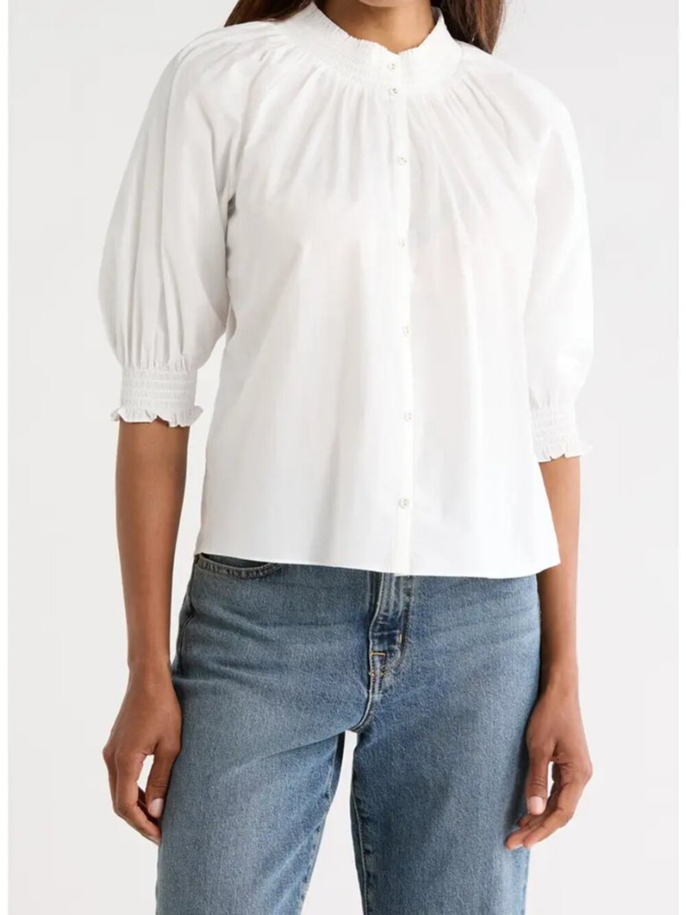 NWT Ramy Broook Mahala Top Blouse Button Front 3/4 Sleeve Ivory M
